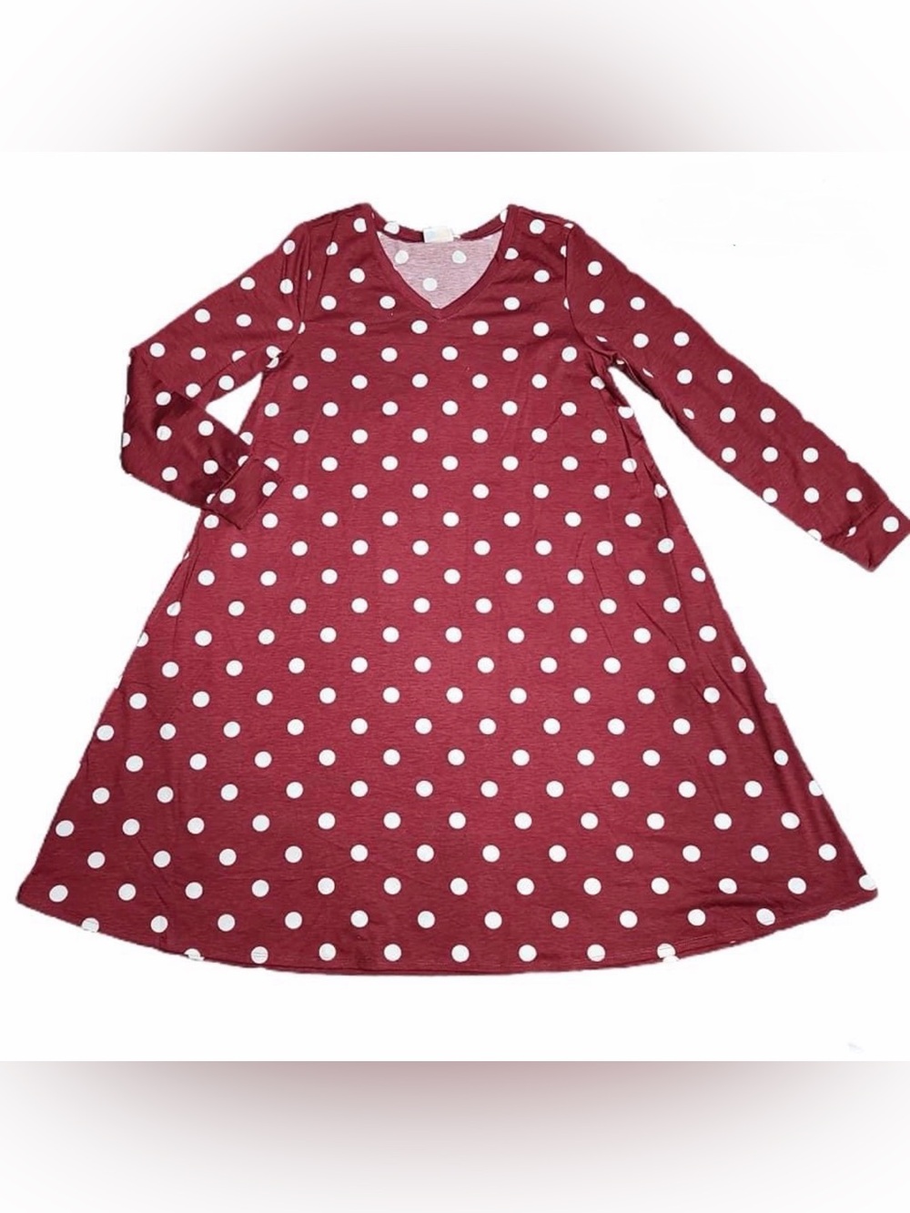 LuLaRoe Emily Burgundy and White Polka Dot Swing Dress